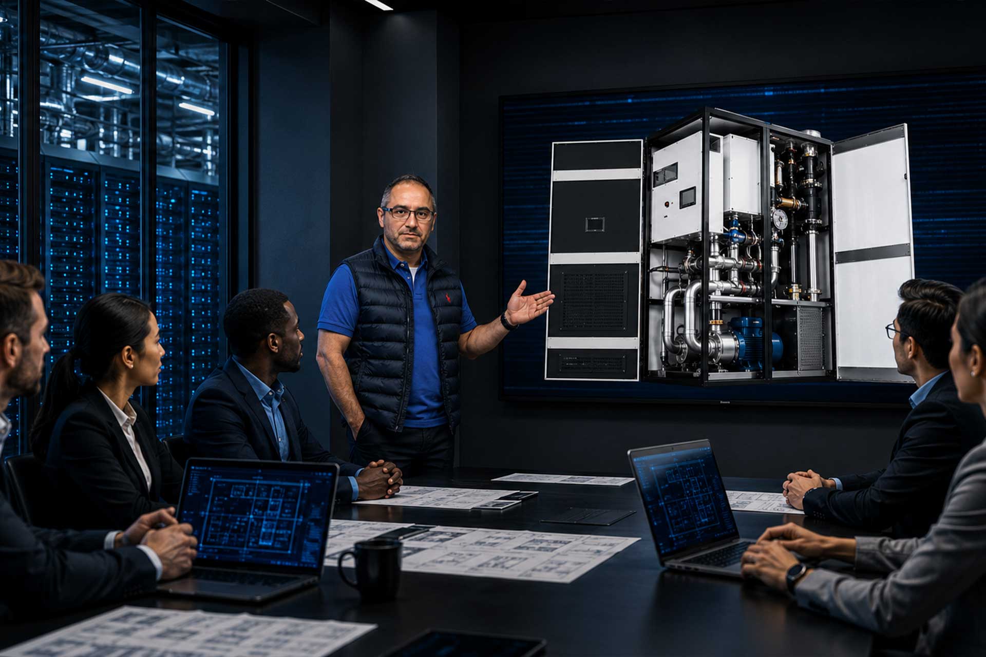 AI-ready liquid cooling infrastructure presentation inside a mission-critical data center operations environment
